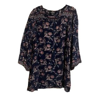 Angie, Tie Up Neckline, kimono Length Bell Sleeves Top, Multi Colors, Size Lg